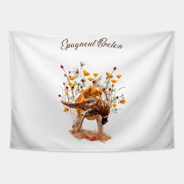 Brittany Spaniel Tapestry by German Wirehaired Pointer 