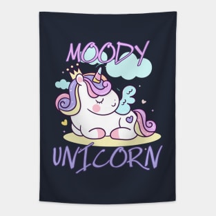 Moody unicorn - Cute little unicorn resting that you and your kids would love! - Available in stickers, clothing, etc Tapestry