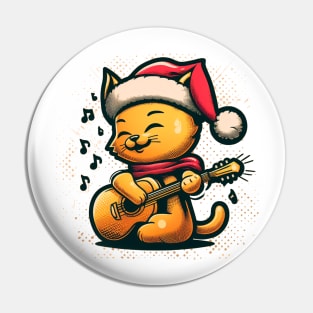 Gato Dorado navideño con guitarra Pin