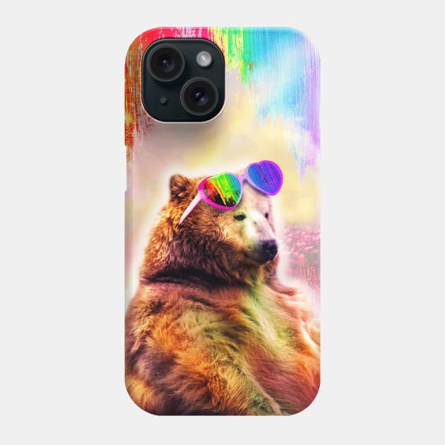 Rainbow Bear Wearing Love Heart Glasses Phone Case by Random Galaxy