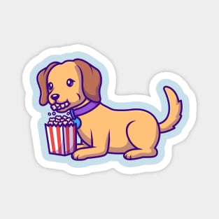 Cute Dog Eating Popcorn Cartoon Magnet