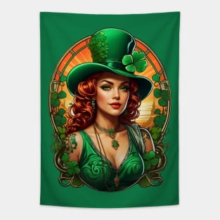 St.Patrick's Day retro vintage Irish woman shamrock design Tapestry