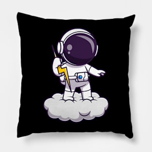 Astronaut Holding Thunder On Cloud Cartoon Pillow