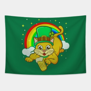 Irish Leprechaun Cat Beer St Patricks Day Tapestry