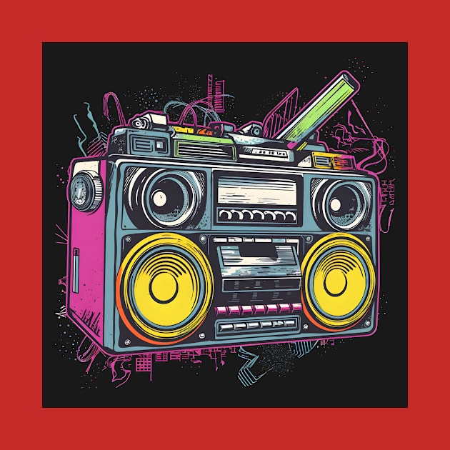 Ghetto Blaster Boom Box 80s Hip-Hop Stereo by Grassroots Green