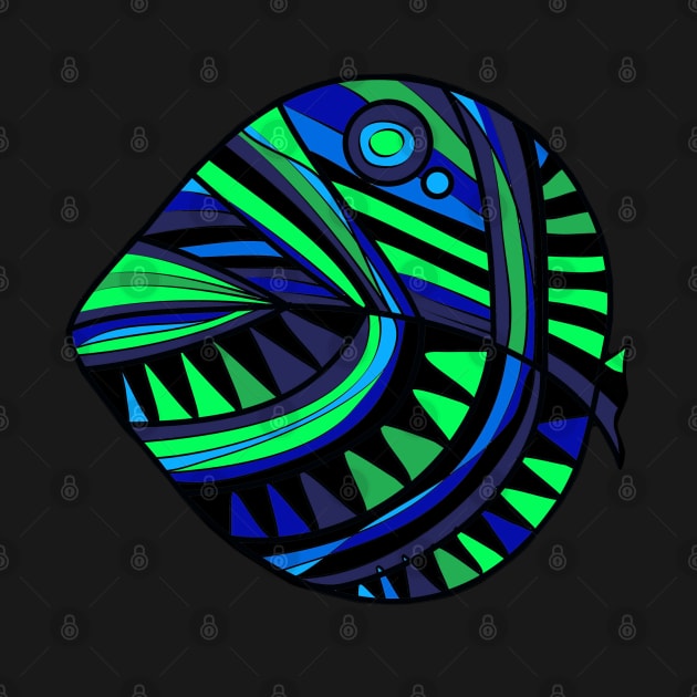 Mazipoodles New Fish Head Leaf Black Indigo Blue Green by Mazipoodles