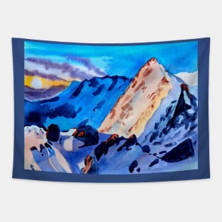 Mountain travel illustration in watercolours Tapestry