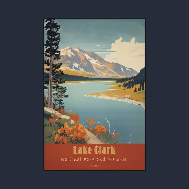 Lake Clark National Park Vintage Travel Poster by GreenMary Design