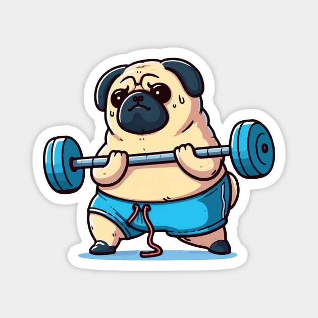 pug dog working out and lifting weights Magnet by Arteria6e9Vena