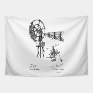 Windmill Vintage Patent Hand Drawing Tapestry