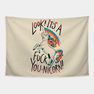 F-You Unicorn - Funny Sarcasm Dark Humor Finger Unicorn Gift Tapestry