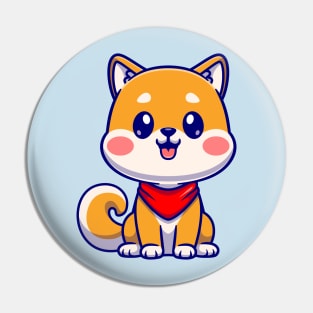 Cute Shiba Inu Dog Sitting With Scarf Cartoon Pin