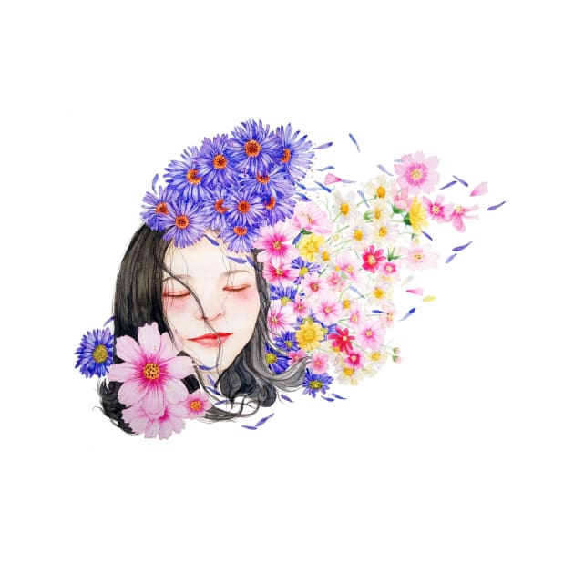 Watercolor Portrait Character Girl Woman Flowers by SWEIRKI