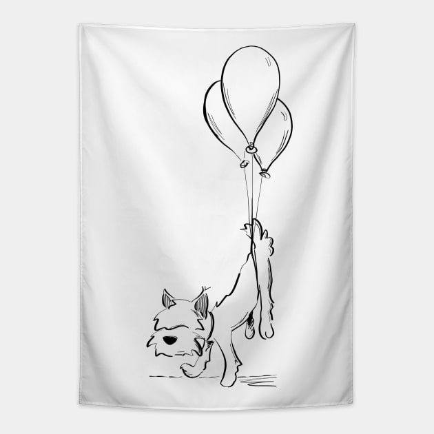 Little Dog Floating Away Tapestry by Jason's Doodles