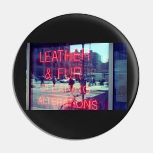 Dry cleaning neon sign, store window in NYC Pin