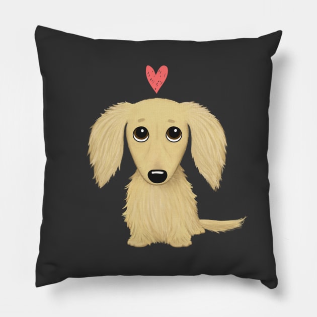 Cute Dog | Longhaired Cream Dachshund with Heart Pillow by Coffee Squirrel