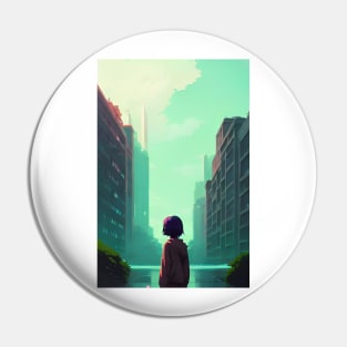 Cool Anime Girl in Streets Lofi Scenario Landscape Pin