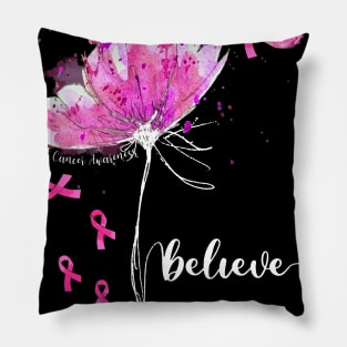 Womens Believe Flower-Butterfly Breast Cancer Pillow