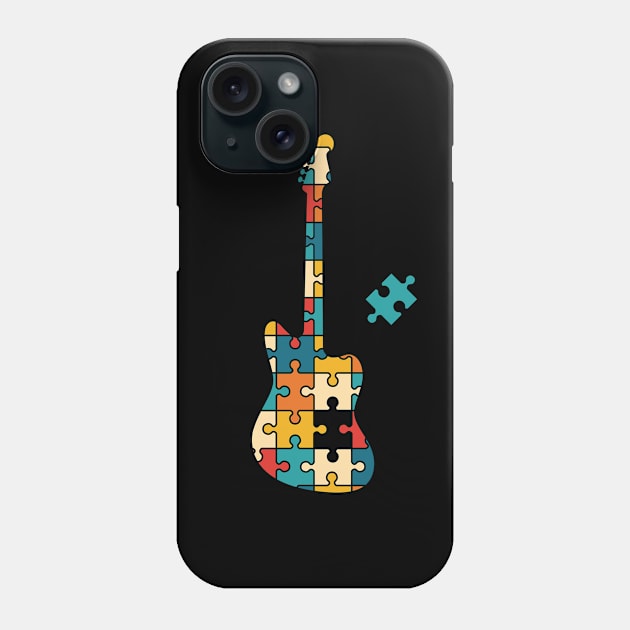 Retro Style Puzzle Offset Style Electric Guitar Silhouette Phone Case by nightsworthy