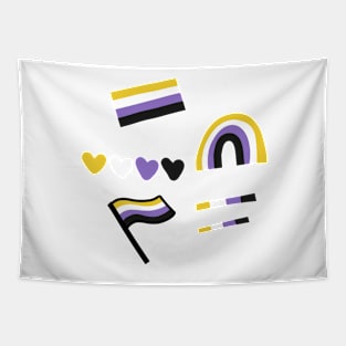 non-binary flag rainbow hearts sticker pack Tapestry