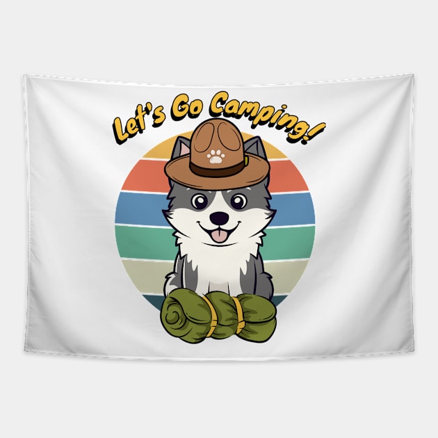 Funny Husky Dog Wants to go Camping Tapestry by Pet Station