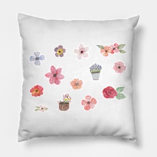 Flowers set watercolor Pillow