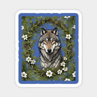 Minnesota Wolf Surrounded By Lady's Slipper Flowers 4 Magnet