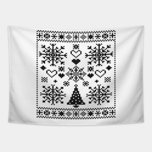 Christmas Lover Cross Pattern Sampler Artistic Design Black Tapestry