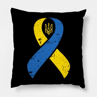 Ukraine Ribbon Ukrainian Pride Love and Unity Distressed Design Pillow