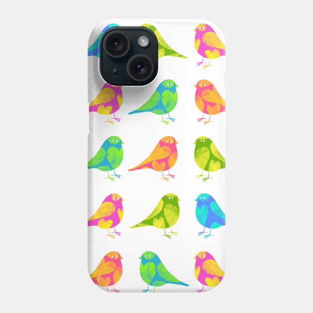 Cute little colourful birds with hearts Phone Case by iulistration