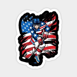 Hockey American Flag  design Hockey Magnet