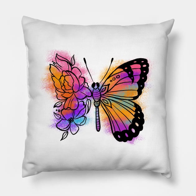 Little butterfly with flowers Pillow by Razym