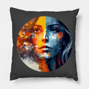 Abstract Beautiful & pretty woman's face, warm and cold colors Pillow