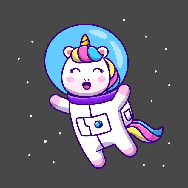 Cute Unicorn Astronaut Floating In Space Cartoon by Catalyst Labs
