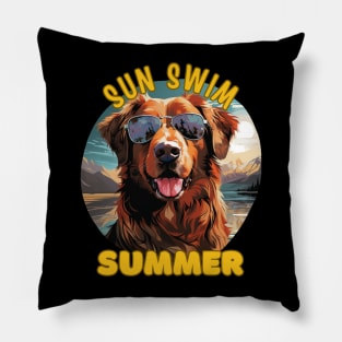 The Golden Retriever Dog's Vacation. Sun Swim Summer. Pillow