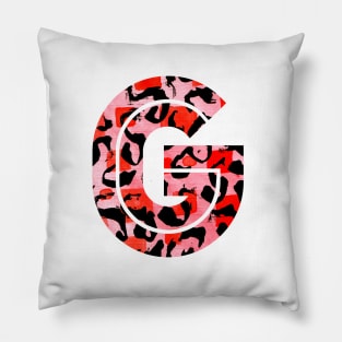 Abstract Letter G Watercolour Leopard Print Alphabet Red Pillow