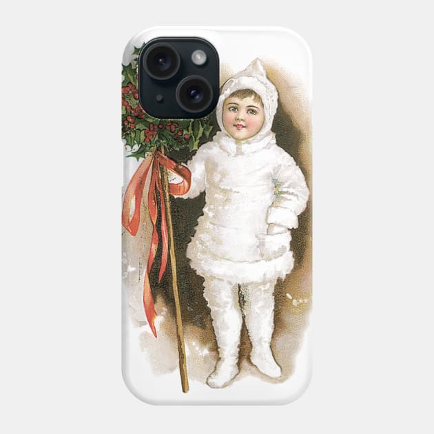 Vintage Victorian Girl with Christmas Holly Phone Case by MasterpieceCafe