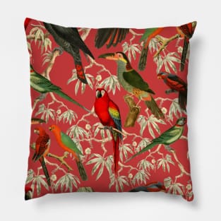 Tropical birds - pink Pillow