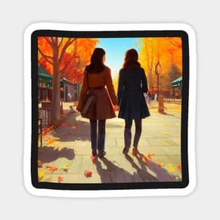 The Girls Walking in Autumn Magnet