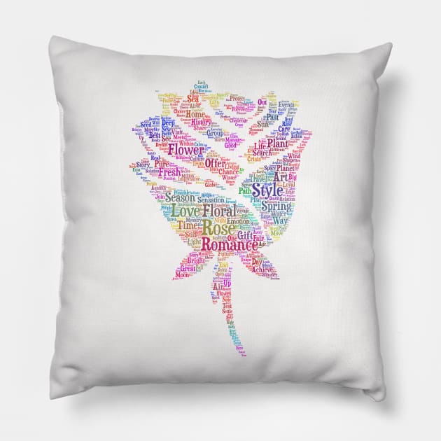 Rose Flower Silhouette Shape Text Word Cloud Pillow by Cubebox