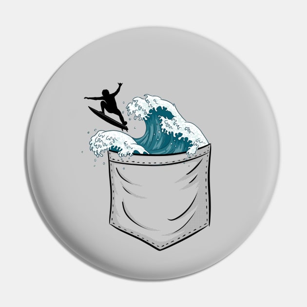 Japanese Wave in Pocket | Shortboard Surfer Pin by SkizzenMonster