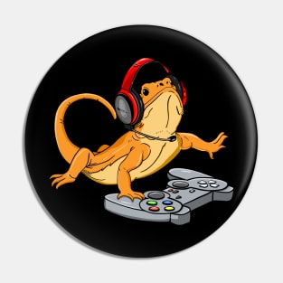 Bearded Dragon Headphones Video Game Pin