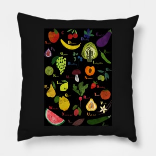 Fruit and vegetables English alphabet on dark Pillow