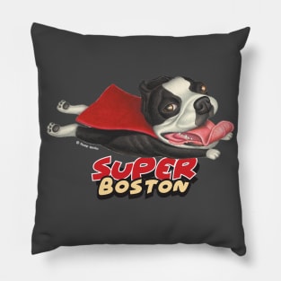 cute Super Hero  flying Boston Terrier Pillow