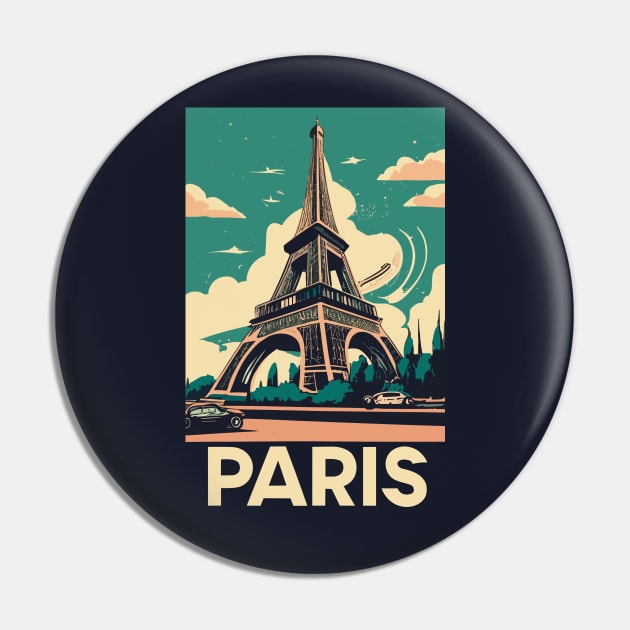 A Vintage Travel Art of the Eiffel Tower in Paris - France Pin by goodoldvintage