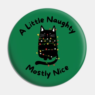 A little naughty mostly nice black cat tangled in Christmas lights Pin