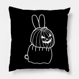 Minimal White Line Cute Bunny Rabbit Wearing Halloween Horror Costume Pillow