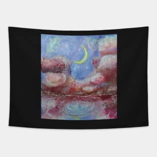 landscape watercolor aesthetic moon clouds Tapestry