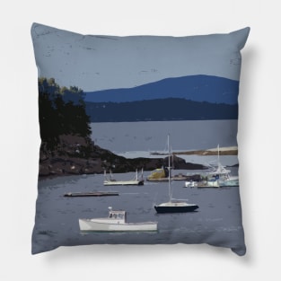 Lispe Bar Harbor with Boats and Mountains Pillow