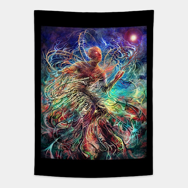 "Cosmic Embers" Tapestry by silviovieiraart